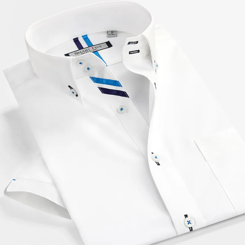 

SmartFive 100% Cotton White Shirt Men New 2016 Summer Short Sleeve Shirt Slim Fit Casual Business Shirts Men