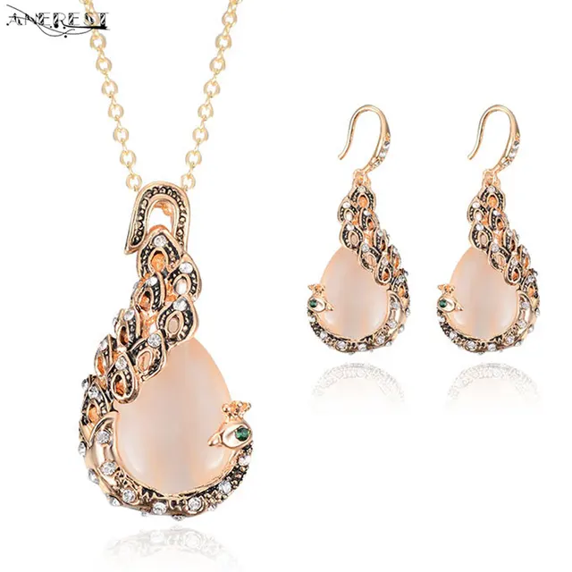 Whole Unique Rose Gold Pea Jewelry Sets For Women Vintage Whole Unique Rose Gold Pea Jewelry Sets For Women Vintage Pendant Necklace Earrings Stud Womens Costume