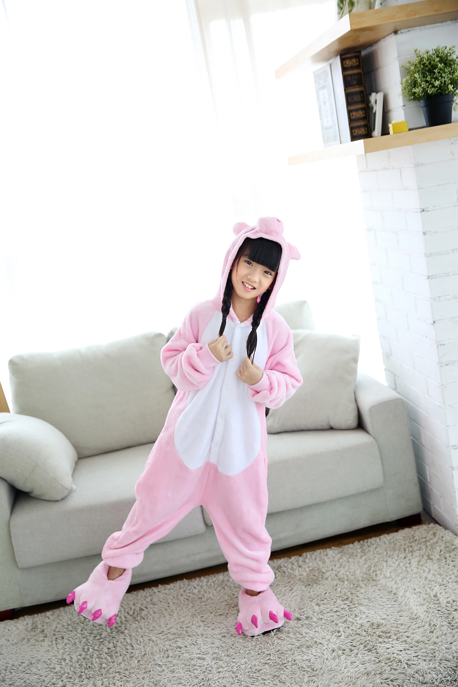 BIKIRUB Children Pajamas Winter Hooded Sleepwear Boys Girls Pajama Set  Cute Pink Pig Animal Kids Pyjama Flannel Pijama pajama sets couple	