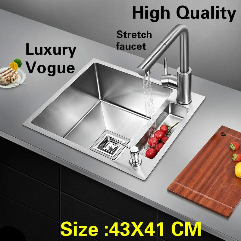 

Free shipping Apartment kitchen manual sink single trough 304 stainless steel high quality do the dishes hot sell 430x410 MM