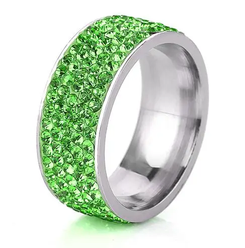 5 строк ясно Ювелирные изделия из кристаллов модные Нержавеющая сталь Обручальные кольца - Цвет основного камня: green
