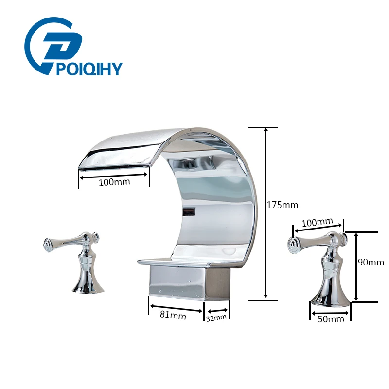 

POIQIHY Deck Mounted Basin Faucet 3pcs Sink Mixer Widespread Dual Handles Triple Holes Bathroom Faucet Chrome Polished