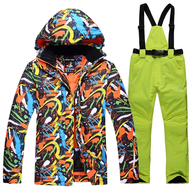 Cheap 2016 high quality men ski suit outdoor waterproof warm big size Graffiti jackets+pants winter Skiing Ice climbing Mountaineer