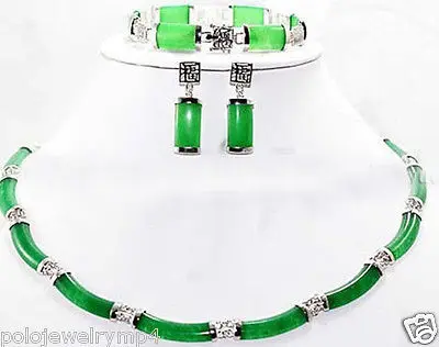 

New Jewelry Green Jade Link Necklace Bracelet earrings set >^^1>18K gold plated watch Quartz stone CZ crystal
