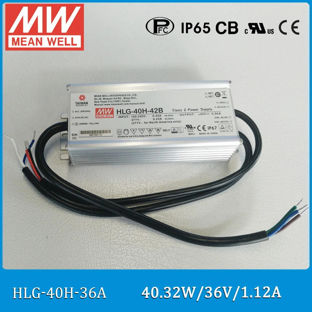 Оригинальный водонепроницаемый светодиодный источник питания Meanwell HLG-40H-36A 40 вт 1