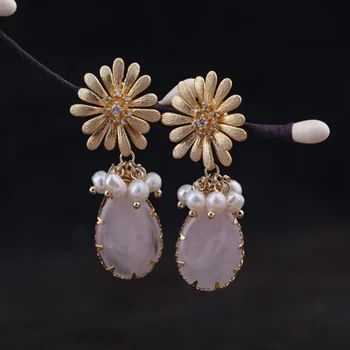 

925 silver needle powder natural flower earrings