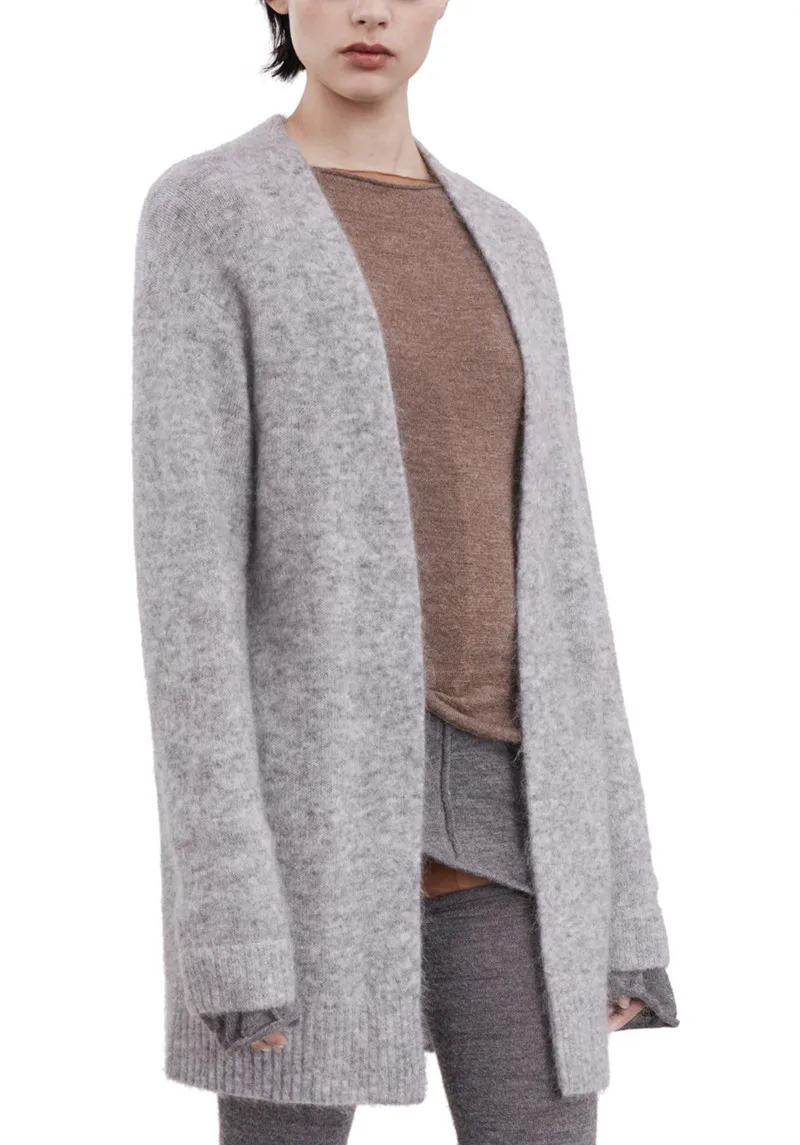 high grade wool mohair blend women's fashion mid-long cardigan sweater coat all-matching for spring autumn winter S/M photo