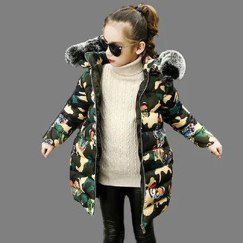

Winter Coat For Girls Fur Hooded Girls Down Jacket Warm Thick Kids Parkas Camouflage Autumn Teen Girls Clothes 6 8 10 14 Years