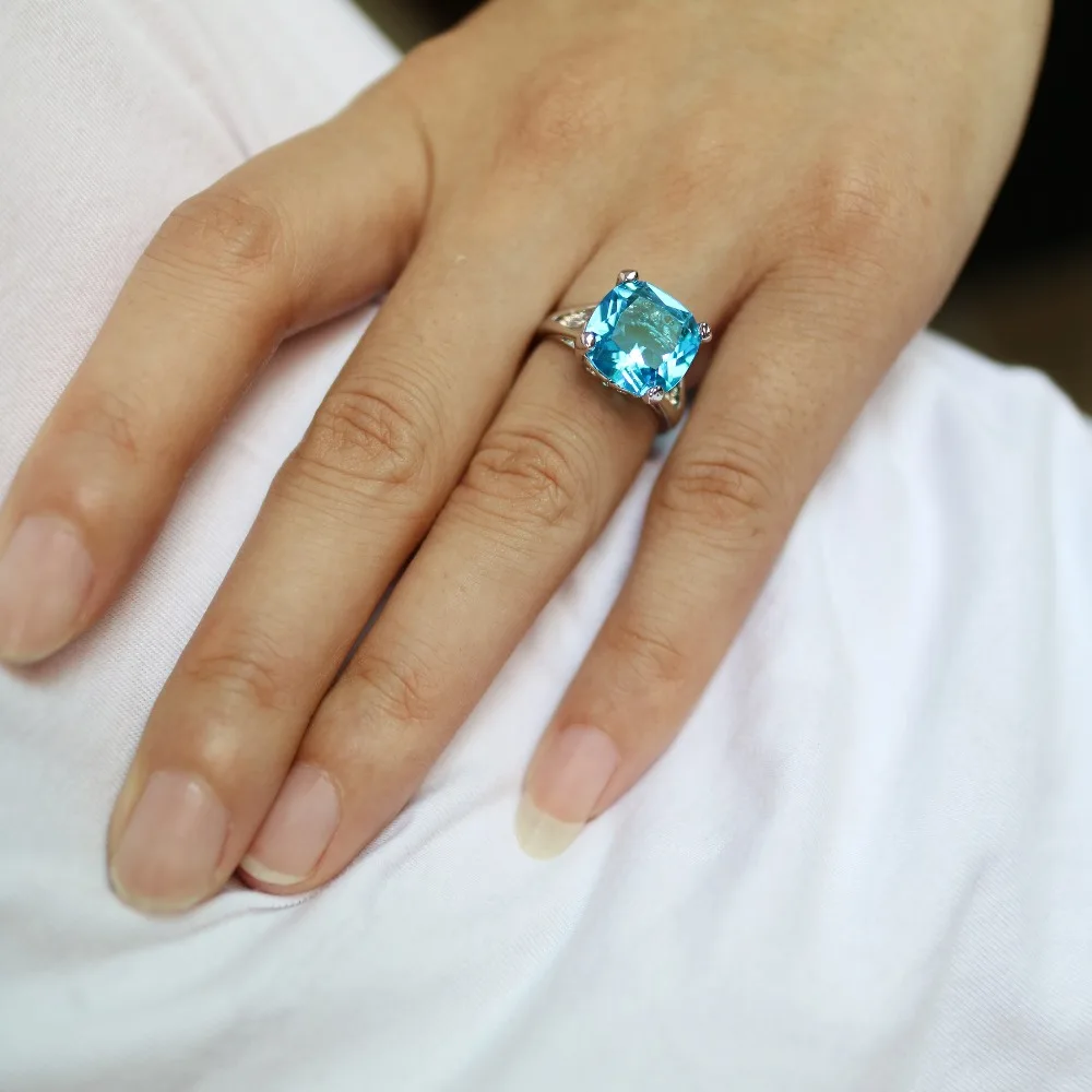 2017 Rings For Women Silver Plated Engagement Big Blue Crystal Stone Zircon Ring Women Wedding Bridal