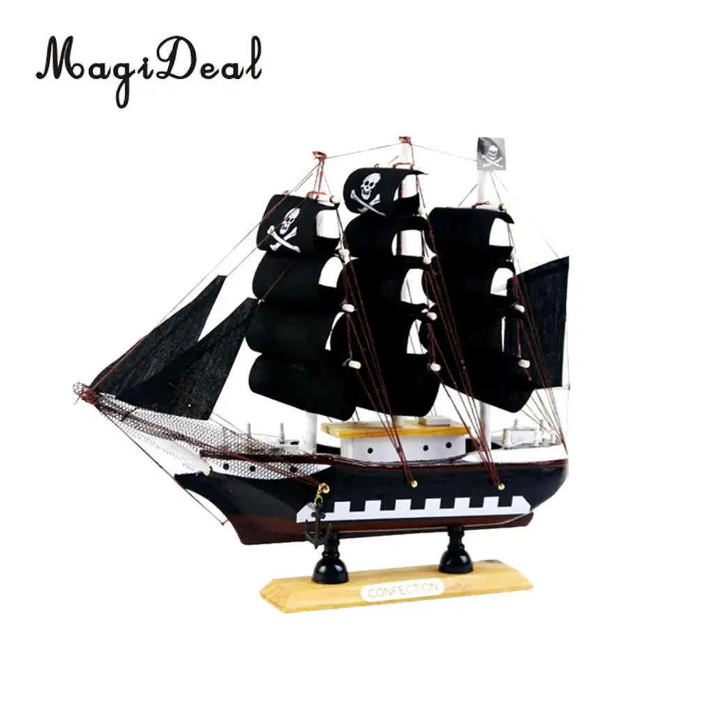 Wooden Small Sailboat Pirate Ship Home Model Boat Nautical Office Desk Bookstore Theme Party Decor Children Kids Birthday Gift