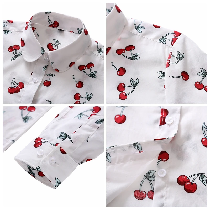 Блузка женская с цветочным принтом длинным рукавом и отложным воротником|blouses women