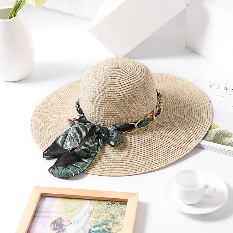 

GEMVIE Large Brim Summer Hats For Women Floppy Wide Straw Hat Chic Bowknot Ribbon Layies Sun Beach Cap Boater New Fashion Panama