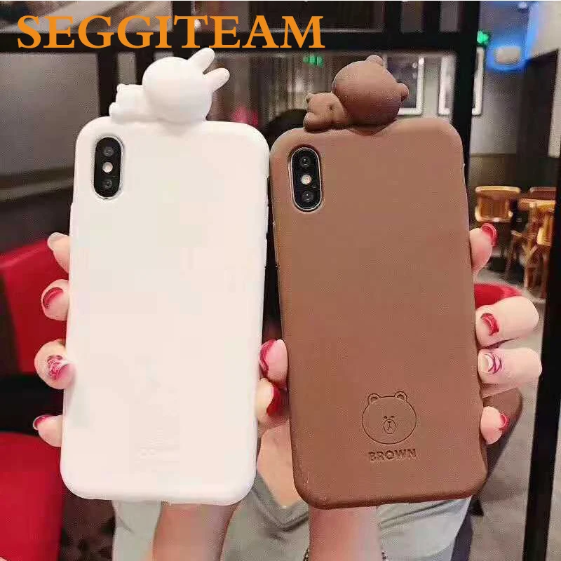

SEGGITEAM 3D Cartoon Animal Soft Case Silicone Phone Cover brown Bear white Rabbit For iPhone 6S 7 8 6s Plus iPhone X XS MAX XR