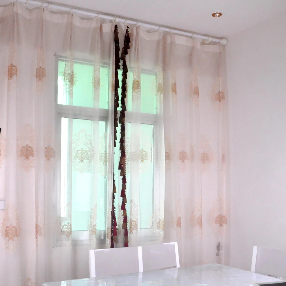 

Embroidered Yarn European Style Brown Embroidered Tulle Window Curtains for Living Room Voile Sheer Curtains for Bedroom Kitchen