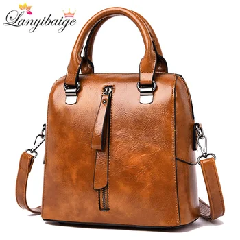 

Luxury Women Handbags Vintage Oil Leather Ladies Shoulder Messenger Bags 2019 Designer Women Tote Brand Crossbody Bags Brown