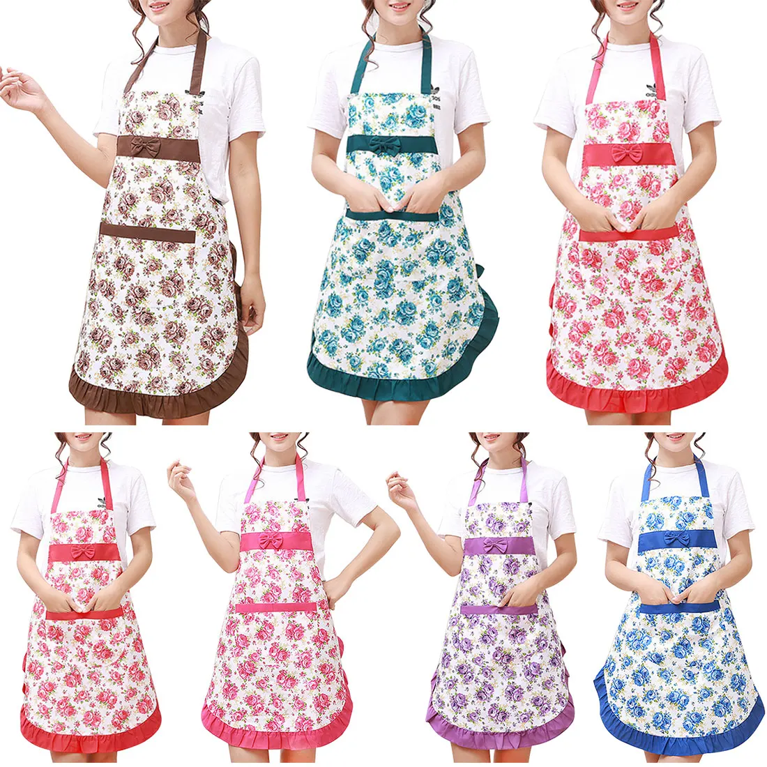 New Kitchen Pinafore Floral Cotton Linen Apron Woman Bibs For Home Cooking Baking Coffee Shop 