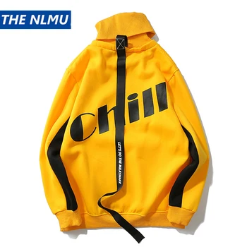 

2018 Autumn Winter Sweatshirts Pullover Men Warm Turtleneck Streetwear Yellow Hip Hop Fleece Coat Letter Print Hoodies WS149
