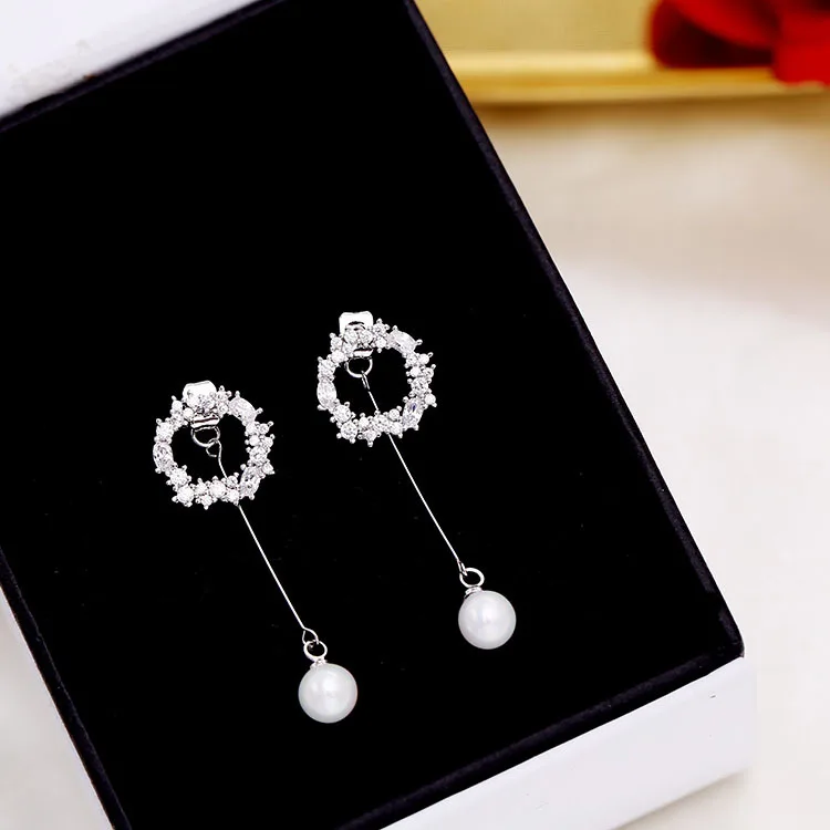 

SWOUR New Fashion Round Long Drop Earrings CZ Pearl Jewelry for Women S925 Sterling Silver Wedding Party Christmas Gift S359