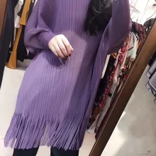 Плиссированный плащ топ рукав "летучая мышь" водолазка женский tassle Свободный плащ