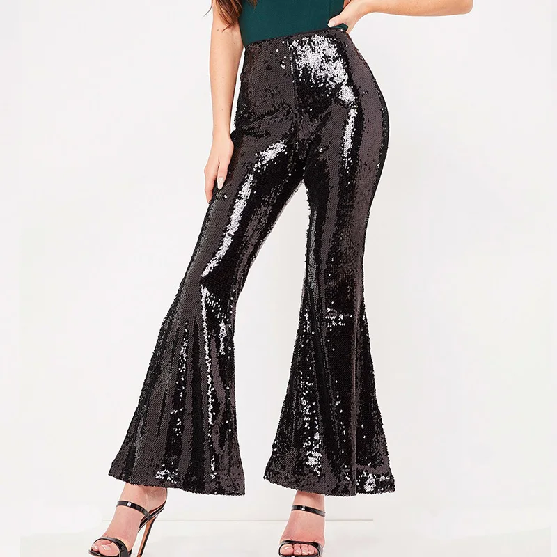 sequin pants black