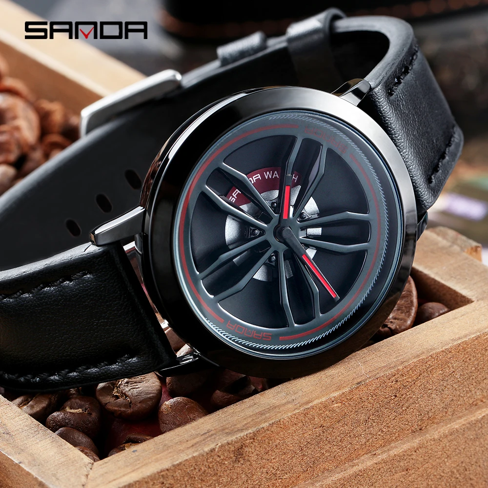 

New SANDA Men's Top Brand Luxury Quartz Watches Men Fashion Leather Watch Male Rotating Dial Wristwatch Relogio Masculino Clock