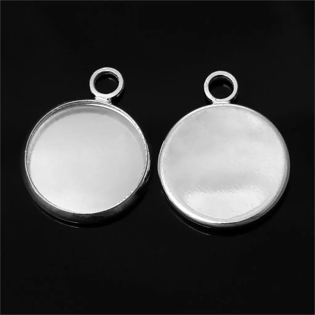 DoreenBeads медные Подвески Круглые Серебристые настройки кабошона (подходит для 12 мм)