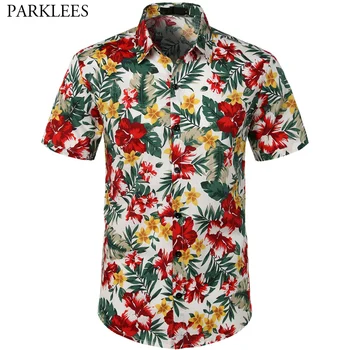 

Mens Hipster Floral Hawaiian Shirt 2019 Summer New Regular Fit Short Sleeve Cotton Shirt Men Party Vacation Beach Shirts Male
