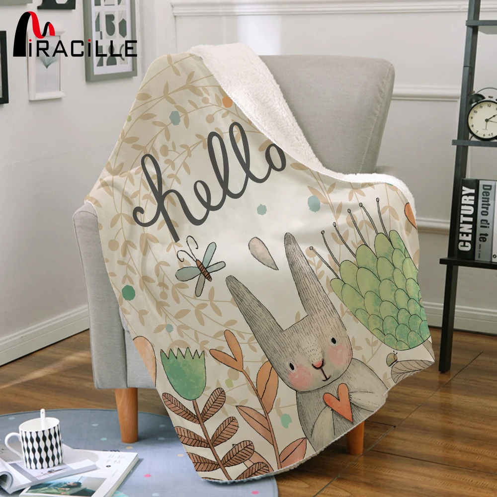 Miracille Sherpa Fleece Rabbit Print Blanket Super Warm Soft Decorative