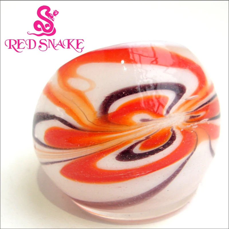 

RED SNAKE Fashion Ring Handmade white grounding with red decorative patte drawing Murano Glass Rings