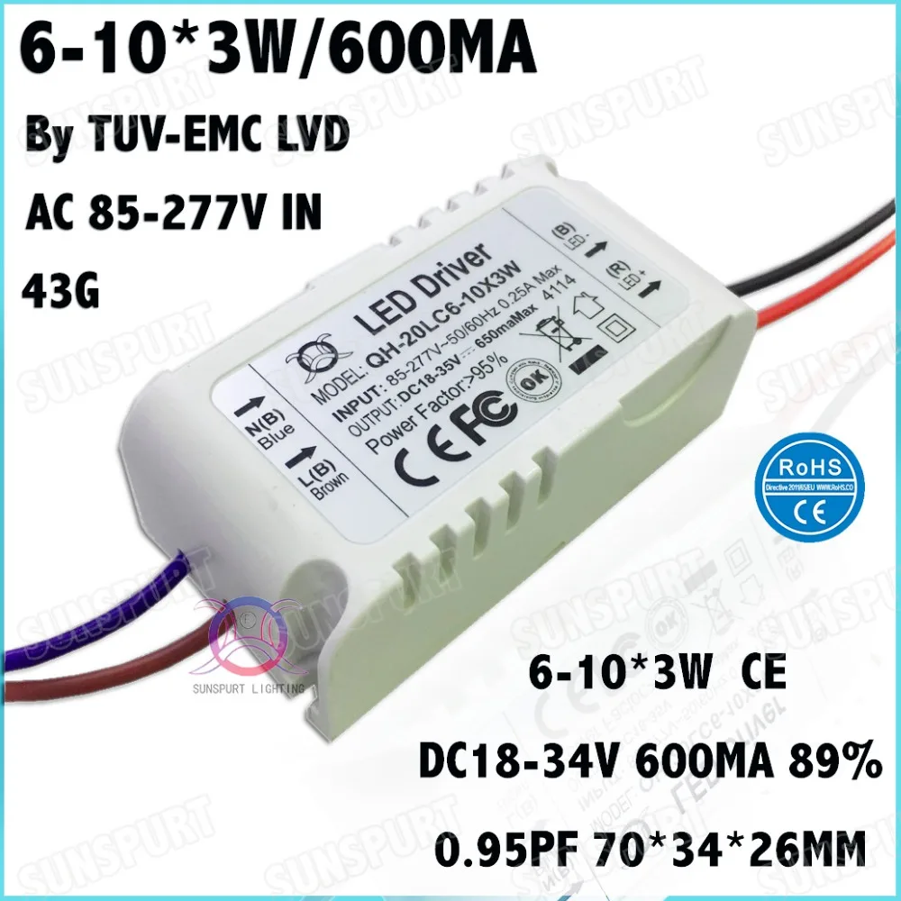 

5 Pcs By TUV-CE Box 20W AC85-277V LED Driver 6-10Cx3W 600mA DC18-34V Constant Current LED Power For Ceiling Lamp Free Shipping