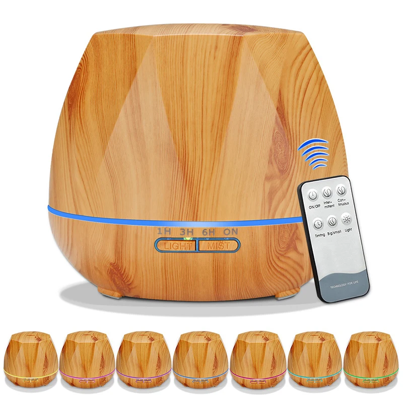 

550ML Remote Control Essential Oil Aroma Diffusers Cool Mist Humidifier With Wood Grain 7 Color LED Lights For Home Office