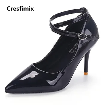 

Cresfimix femmes talons hauts woman comfortable spring & summer pu leather high heel shoes lady black high heel shoes c2372