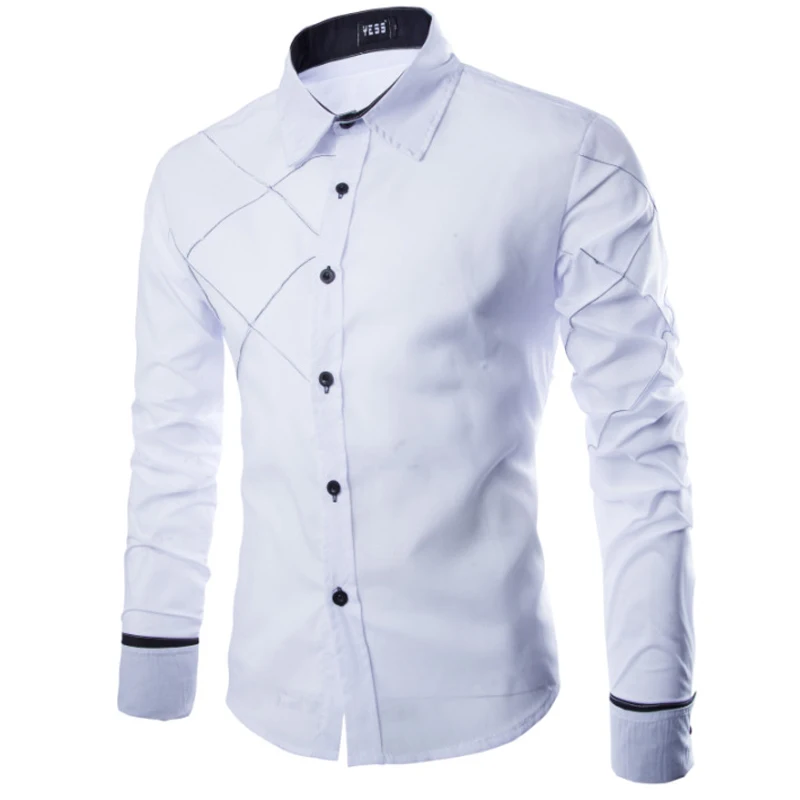 Весна осень дизайн особенности рубашки мужские повседневные джинсы рубашка новое поступление длинный рукав Повседневная приталенная Мужская рубашка для отдыха - Цвет: white