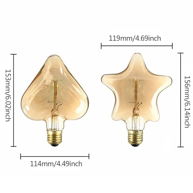 Винтажный декоративный светильник e27 звезда/сердце лампа накаливания Ретро лампа Эдисона