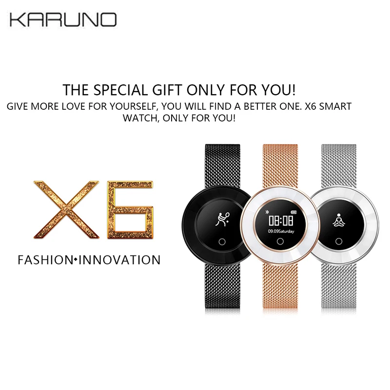 

KARUNO Smart Watch X6 Women's Watches Waterproof IP68 Bluetooth Heart Rate Fitness Tracker Smart Bracelet For Android IOS