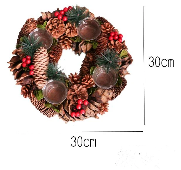 Winter Home Decorations, HOME-X Shimmering Pinecone Christmas Wreath Candle Holder 15/” Diameter Artificial Advent Wreath