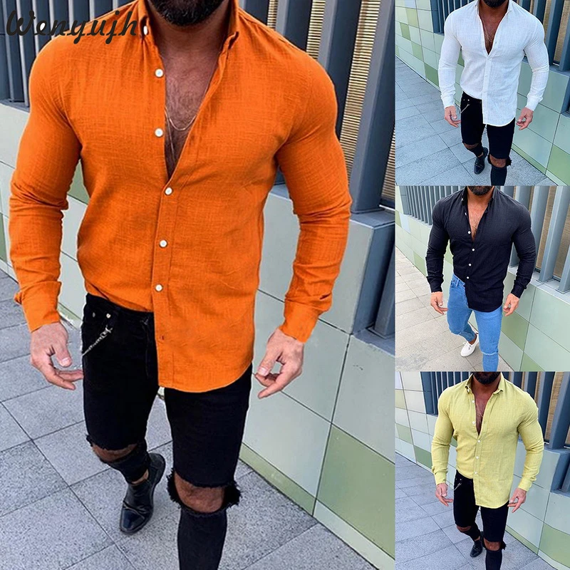 

Wenyujh Men's Fashion Casual Long-Sleeved Solid Color Shirt Slim Men's Business Dress Shirt Brand Men's Clothing Soft