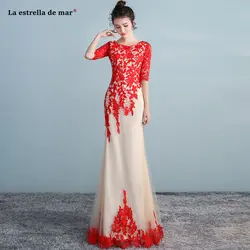 La estrella de mar vestido madrinha longo2019 Новый Scoop средства ухода за кожей шеи кружево Половина рукава Красный Шампанское Сексуальная Русалка подружк