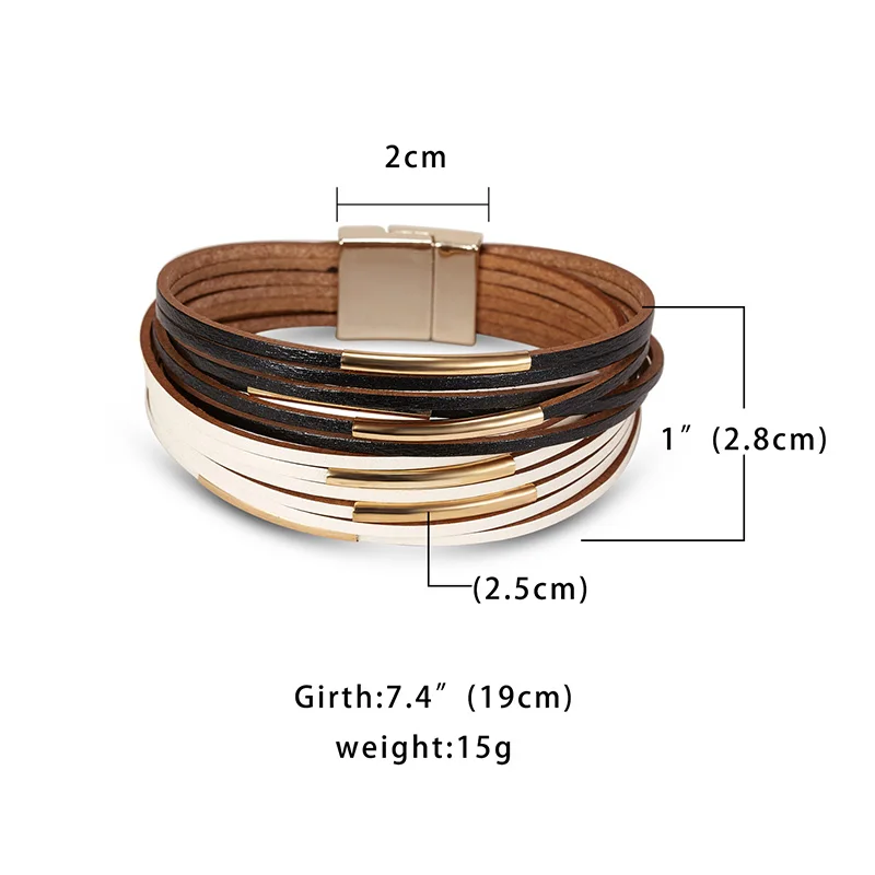 Многослойный кожаный браслет для женщин, золотые Серебристые Магнитные Элементы, браслет с пряжкой и браслет, женские вечерние ювелирные изделия, подарок - Окраска металла: black-white