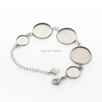 

Stainless Steel Bracelet Bases Resin Cabochons Settings Blanks with 12mm 20mm Round Bezel Tray Link Chain Bracelet DIY Finding