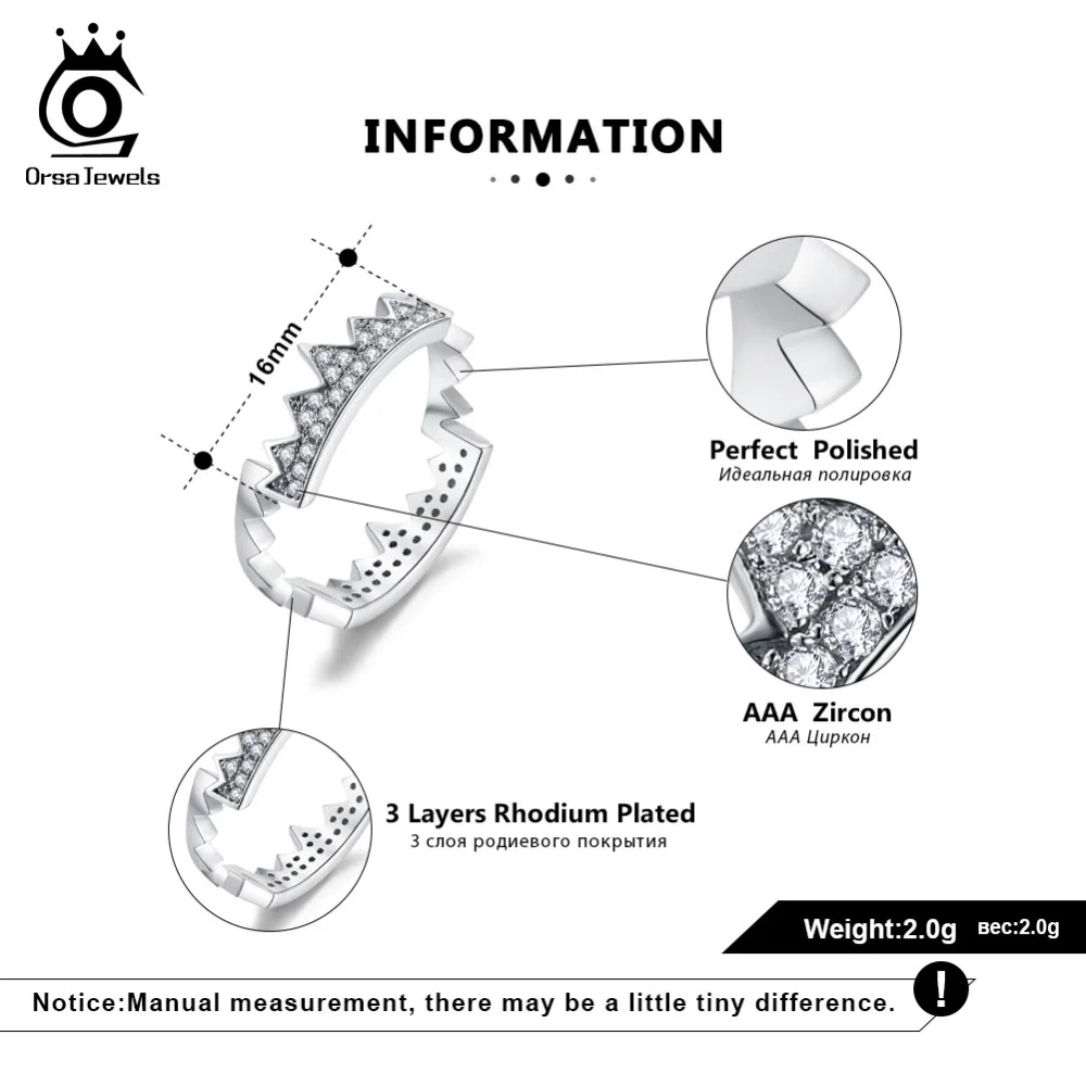 ORSA JEWELS Women Rings Original Vampire's Fangs Shape Shiny AAA CZ Gold-color Silver Color Female Party Ring Gift Jewelry OR161