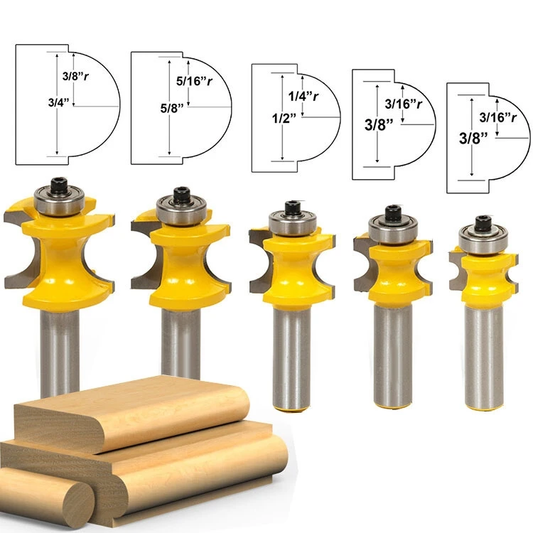 

free shipping 5Pc Bullnose Router Bit Set C3 Carbide Tipped 1/2" Shank Woodworking cutter