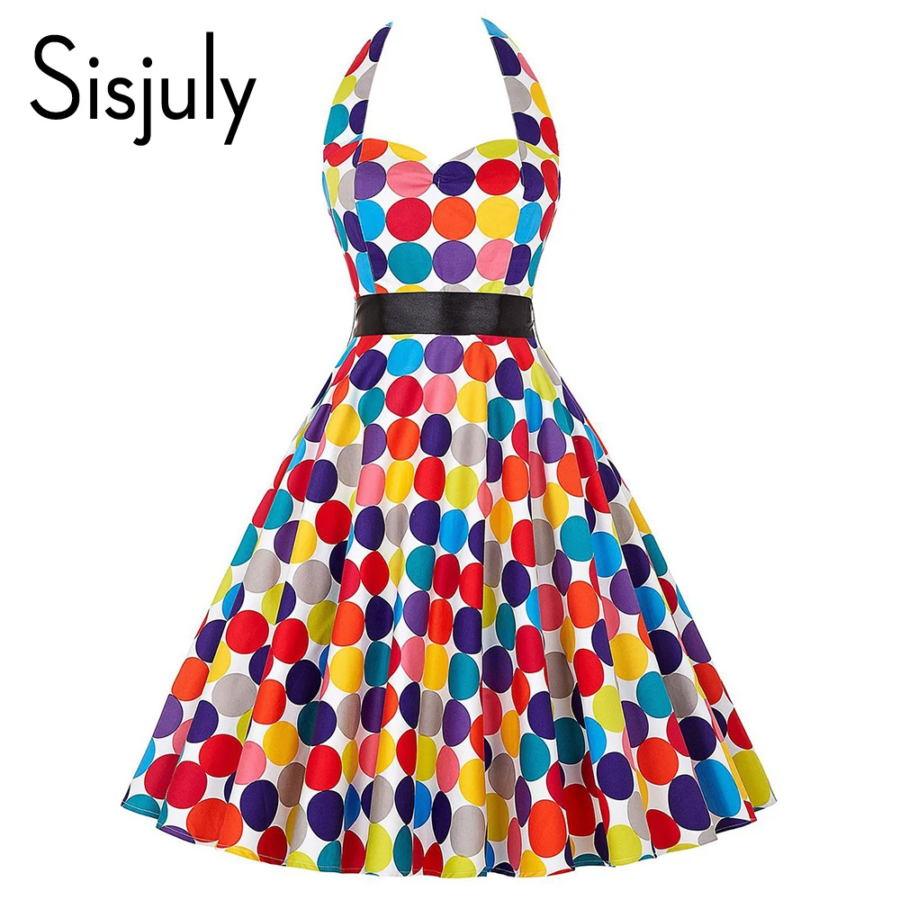 

Sisjuly 1950s elegant vintage dress summer red polka dot backless bowknot retro female new grace style vintage party dresses