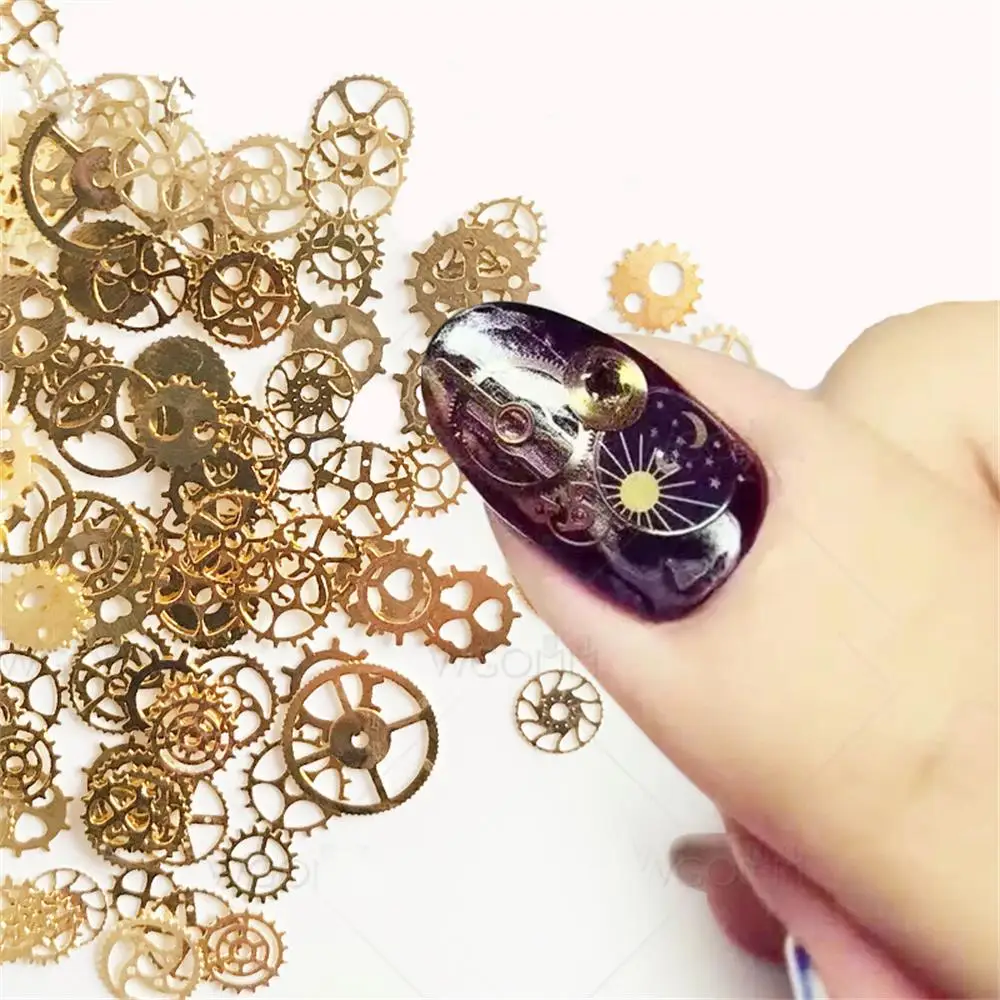 

1 Box Gold Silver Steampunk Ultra-thin Wheel Gear Glitter Sequins 3D Nail Decoration Steam Punk Metal Nail Art Decoration