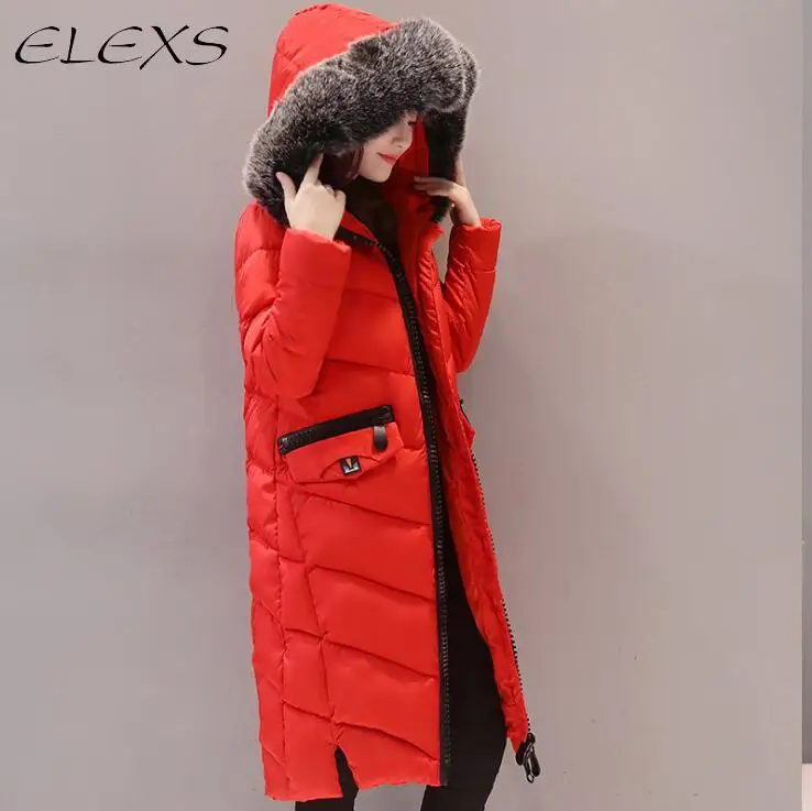 ELEXS New Fashion 2017 Women's Big Fur Collar Middle Long Type Warm Cotton Coats Winter -30~-45 Degree Ladies Parkas 7631 | Женская