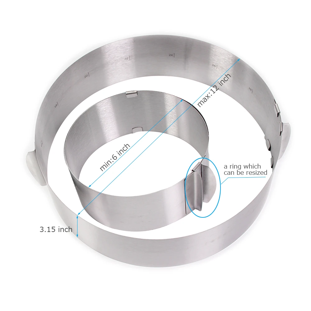 Stainless Steel Cake Mousse Mold and Spatula, Adjustable Round Cake Decoration Bakeware Ring, DIY Pastry Gadgets, set of 2