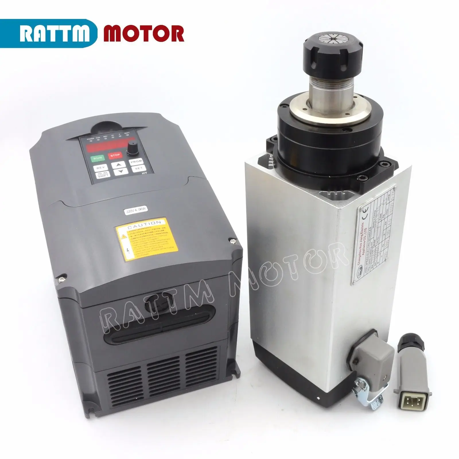 

CNC Square 220V 4KW Air cooled Spindle motor ER25 18000rpm 4 bearing 300Hz wiht 3 Phase 220V 4KW VFD Inverter
