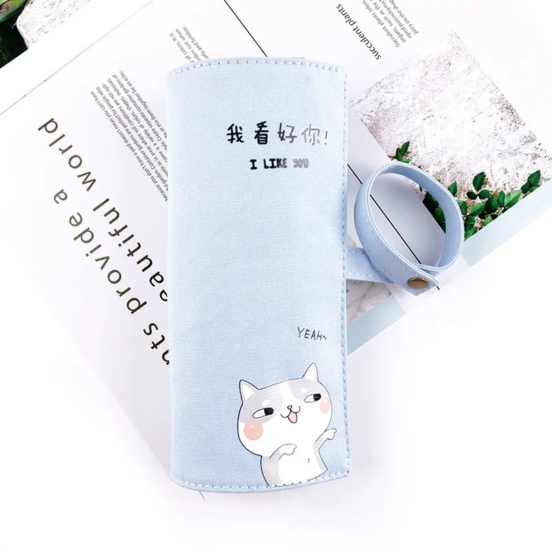 

Cute Cartoon Student Pencil Case Small Fresh Wave Inside Lining Canvas Pencil Case Large Capacity Cat Pencil Case