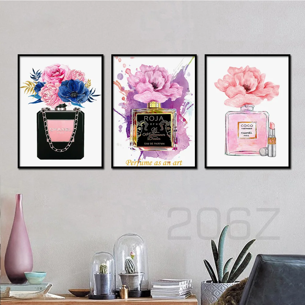 

Paris Fashion Perfume Lipstick Flower Nordic Posters And Prints Wall Art Canvas Painting Wall Pictures For Living Room Decor