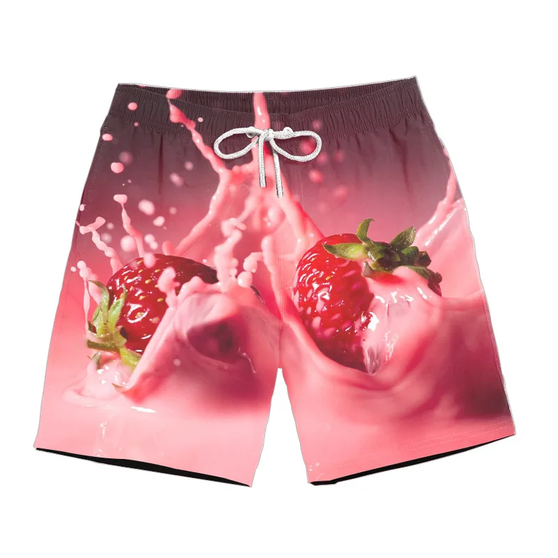 Клубничный йогурт 3D принт мужские повседневные шорты свежие фрукты льда летние для серфинга шорты Красочные смешные дышащии эластичные для талии шорты